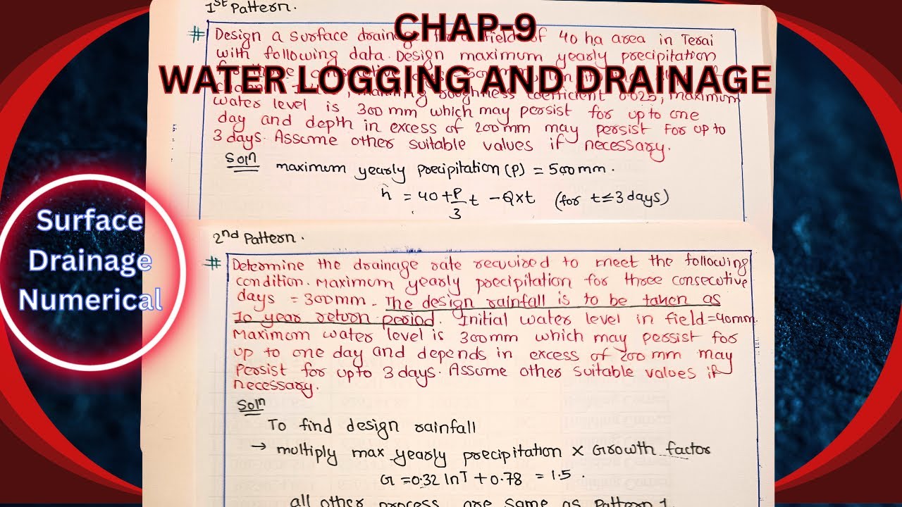 Chap-9 | Water Logging And Drainage | Irrigation | Surface Drainage Numerical| IOE| TU |PU|PoU|KU