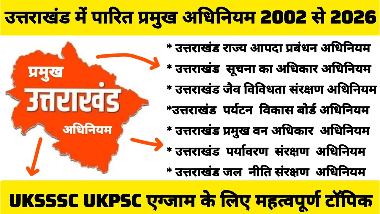 Acts passed in Uttarakhand UKSSSC UKPSC Exam Important Topics Uttarakhand Act Most Important