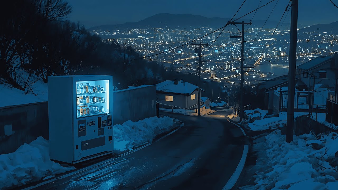 2 AM Where City Lights Gather on the Hill ❄️ | 90s Lofi — Winter Silence & Vending Glow