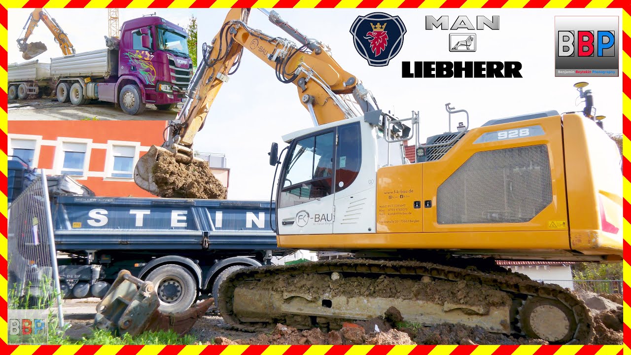 LIEBHERR R 928 VA & MAN, Scania Kipper, Neue Mitte Leutenbach, 2025. #liebherrr928