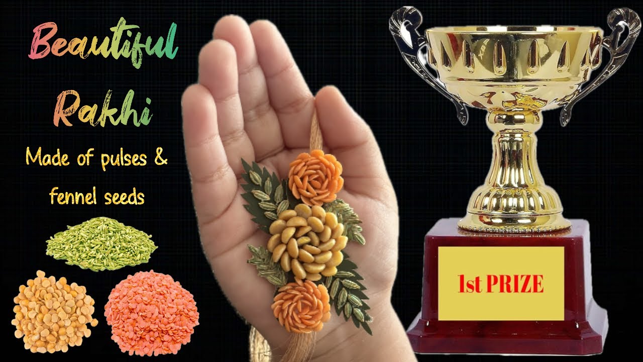 Unique Rakhi Idea to win FIRST PRIZE in Competition. Eco friendly Rakhi made with pulses & spices.