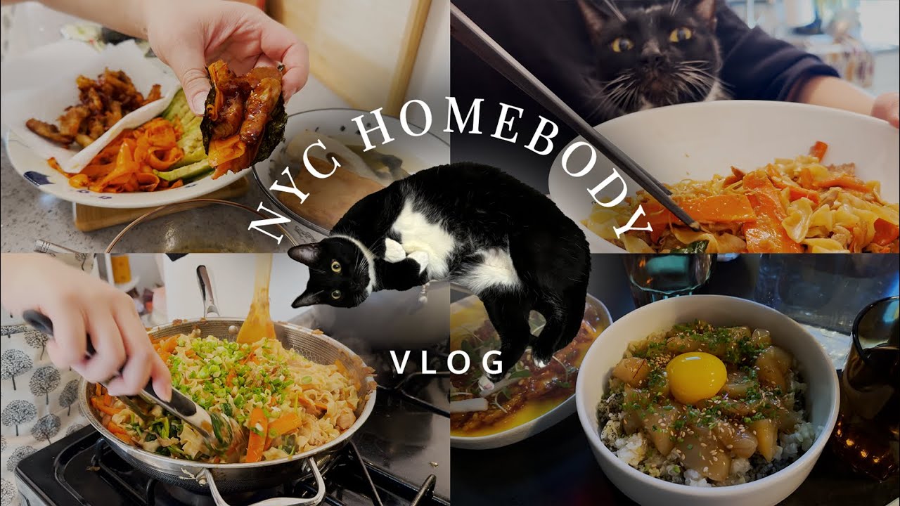 NYC Homebody Vlog | braised chicken noodles, easy weeknight dinner seaweed wraps, tidying up kitchen
