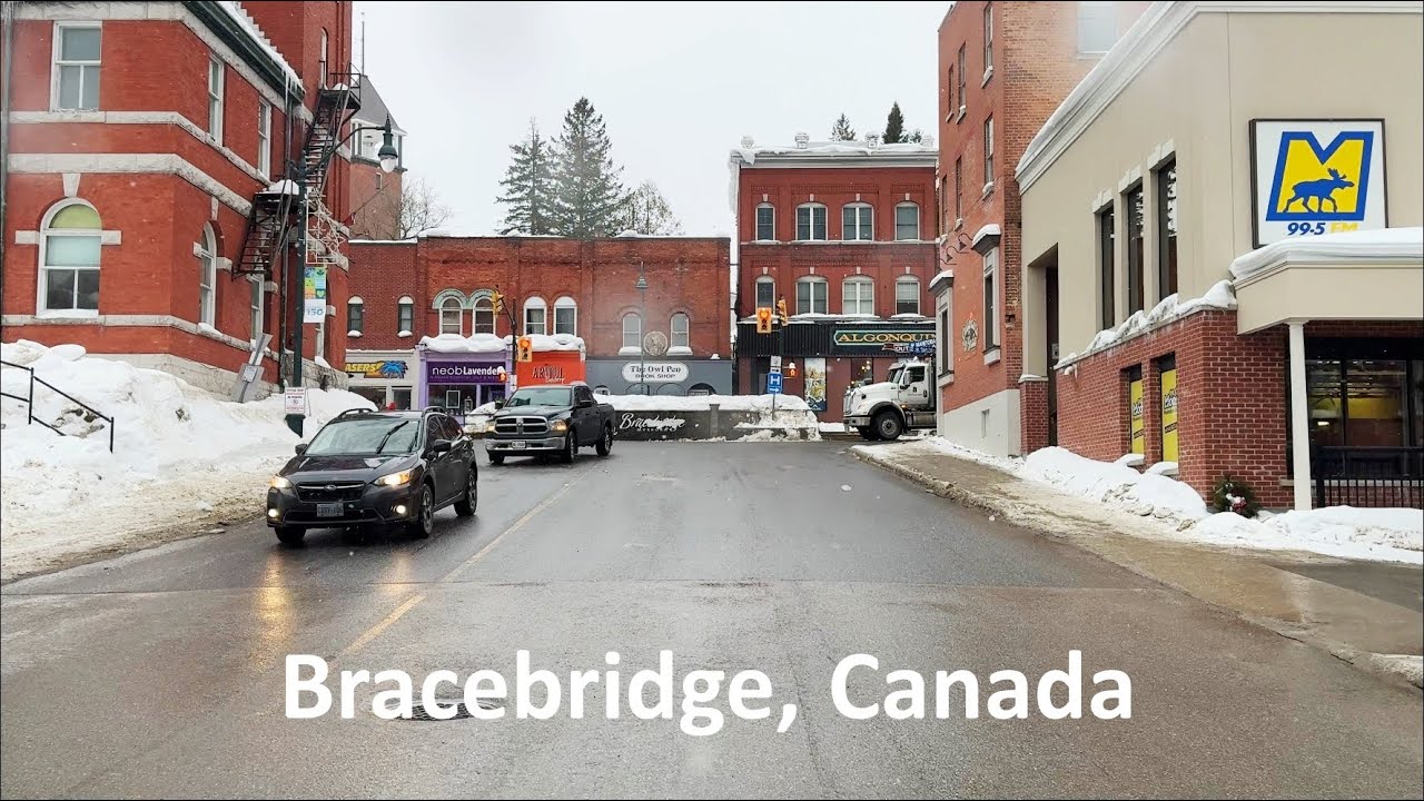Driving Bracebridge Ontario Canada in Winter after Big Snowfalls
