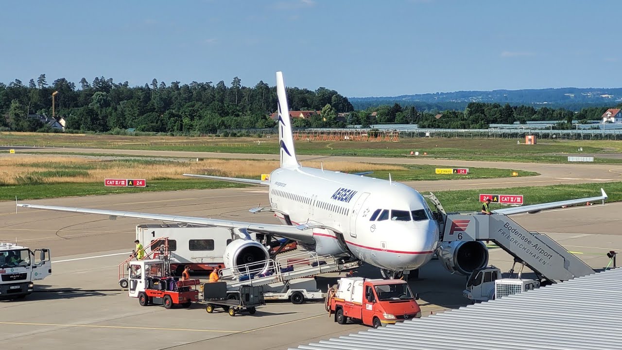 Aegean Airlines Airbus A320 Close Up Action at Bodensee Airport + Landing & Takeoff
