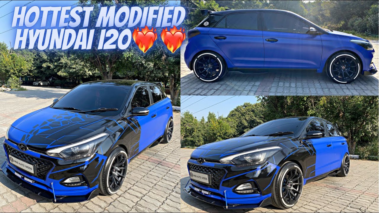 DELHI'S HOTTEST Modified Hyundai i20 | Lowering Springs, Exhaust & Blue WRAP! Modified Hyundai i20