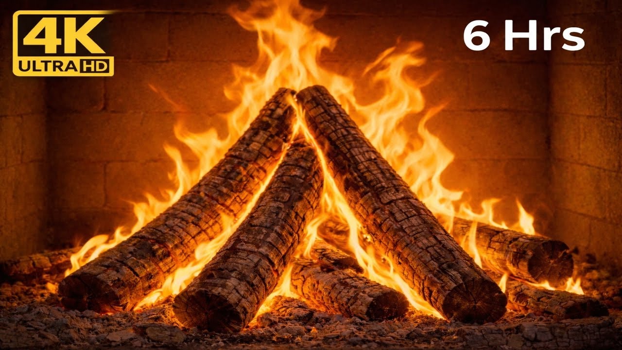 Glowing Fireplace Ambience | Cozy Fire & Burning Logs | 6 Hrs | No ADS
