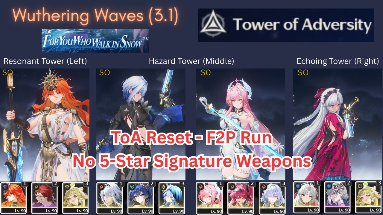 [NEW ToA] F2P Aemeath, Augusta, Galbrena, Carlotta - Tower of Adversity (36 Crest) | Wuthering Waves