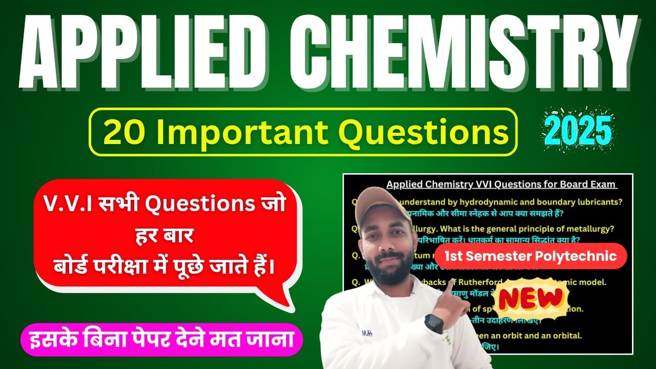 Applied Chemistry 1st Semester Polytechnic Most Important Questions 2025 | Applied Chemistry VVI Que