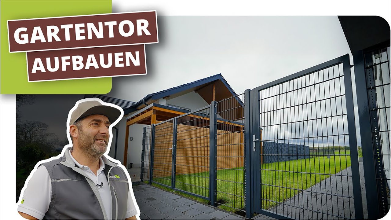 Doppelstabmattenzaun mit doppelflügeligem Tor aufbauen
