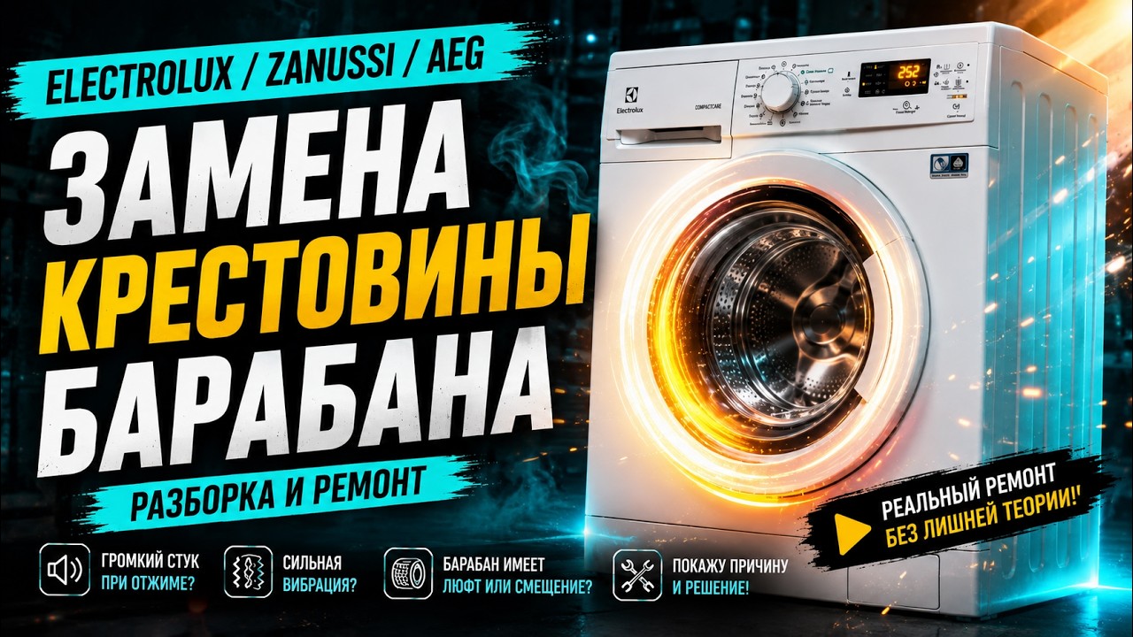 Ремонт стиральной машины Electrolux на 6кг. Распил бака. Замена подшипников барабана. Покраска.