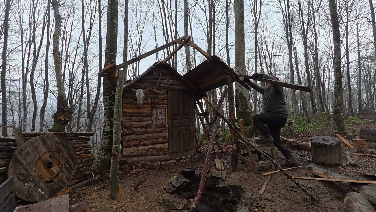 Dağ evi Doğada Tek Başına Bushcraft Cabin House 4 K ASMR