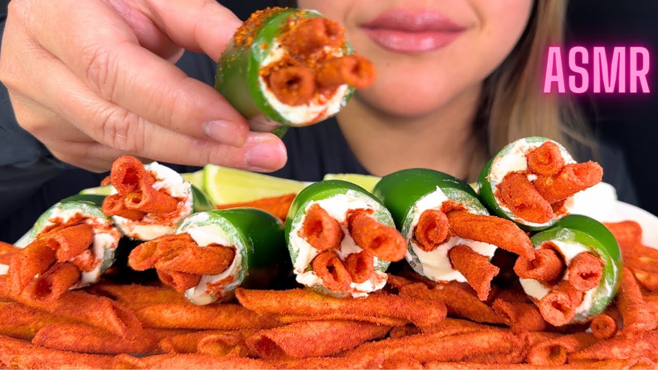 Jalapeños with Cream Cheese & Takis ASMR|Mukbang