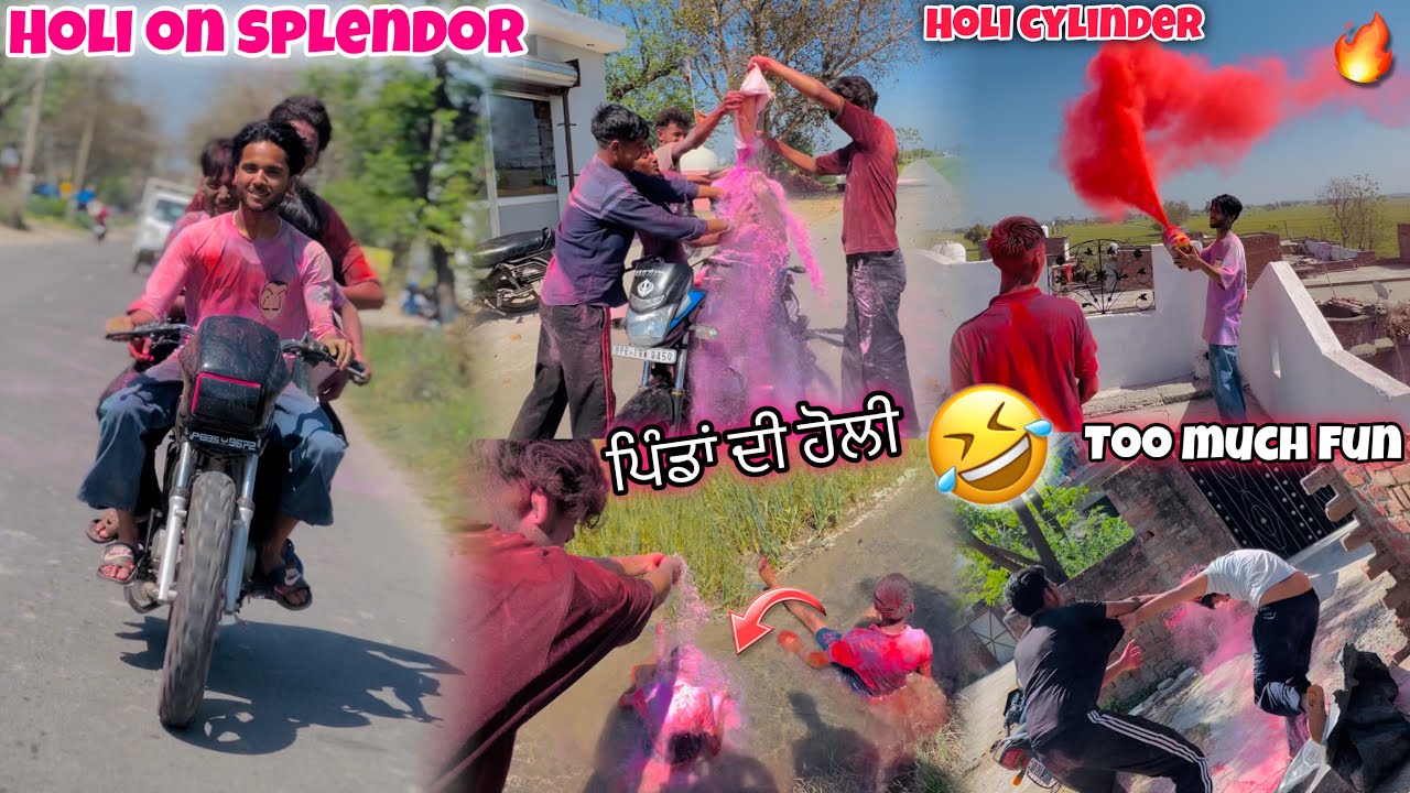 Holi On Splendor😍 || Too Much Fun w/ Friends🤣 * ਪਿੰਡਾਂ ਦੀ ਹੋਲੀ * Holi Vlog 2024🤩🔥