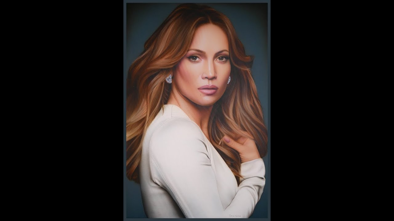 Artist Steve Nunez paints Jennifer Lopez on canvas