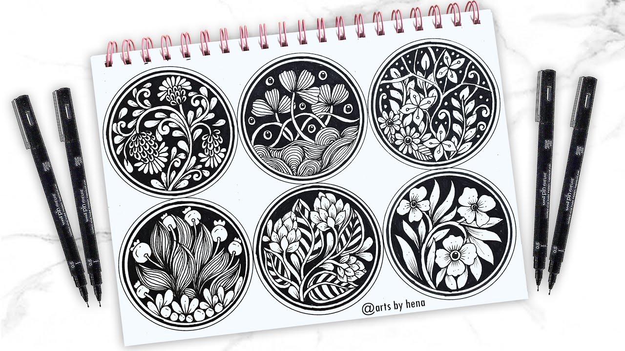 6 Beautiful Flower Zentangle Drawing With Relaxing Music| Zentangle Art |Doodle Art | Zen-Doodle Art