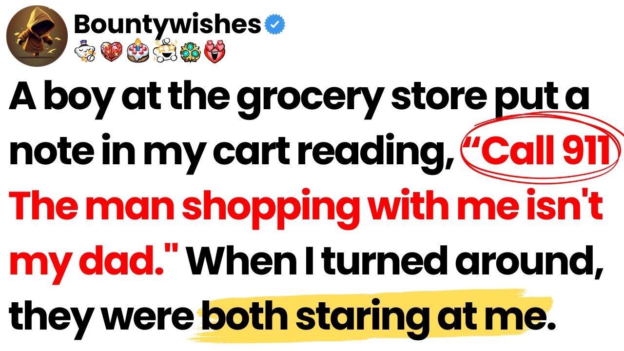 A boy put a note in my cart reading, 