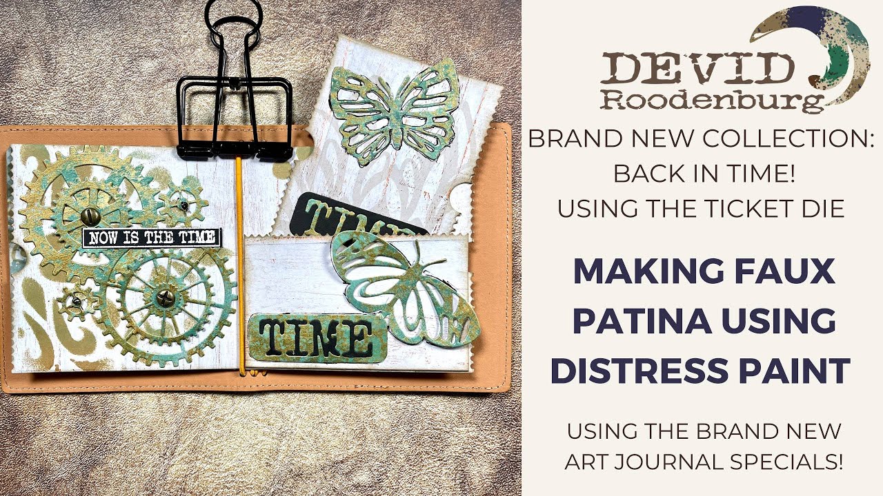 Making faux patina using paint to cut out my gears - two pages in my journal