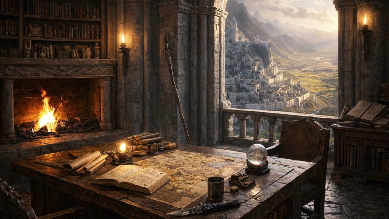 Study with Gandalf in Minas Tirith 🧙‍♂️🔥 | Gondor Fireplace & LotR Ambience
