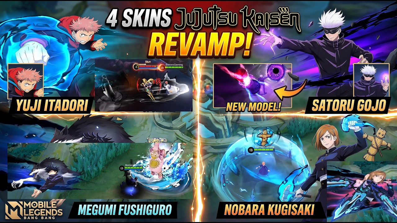 4 SKIN JUJUTSU KAISEN REVAMP, GOJO, YUJI, MEGUMI & NOBARA - MOBILE LEGENDS
