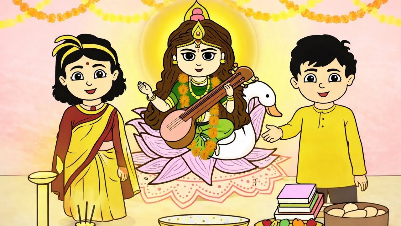 মা সরস্বতী কি সত্যিই ভোগ খেলো? । Saraswati Puja Special । Bengali Animation । Golpo Katha Animation 