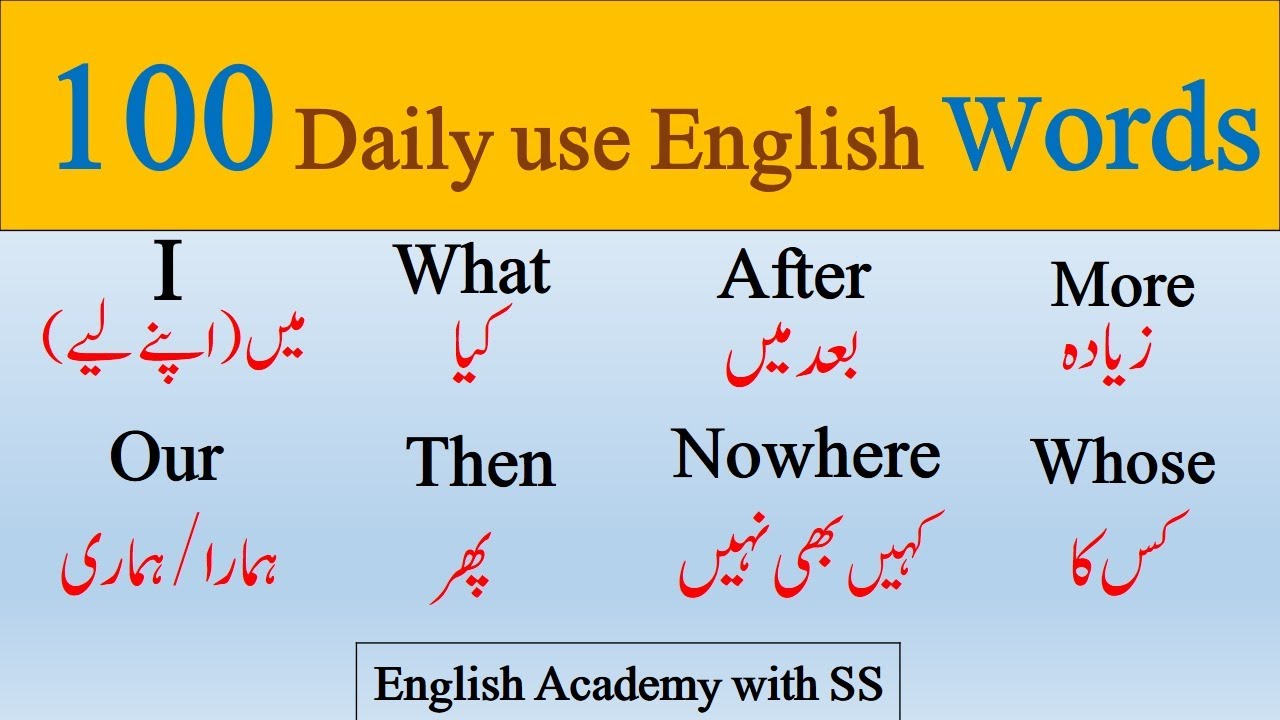 100 Most Important English Words -Part one || Beginners Vocabulary | English words with Urdu meaning