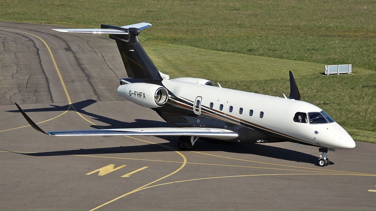 Luxurious Jet Embraer Praetor 600 Flexjet G-FHFX landing | Details view on static