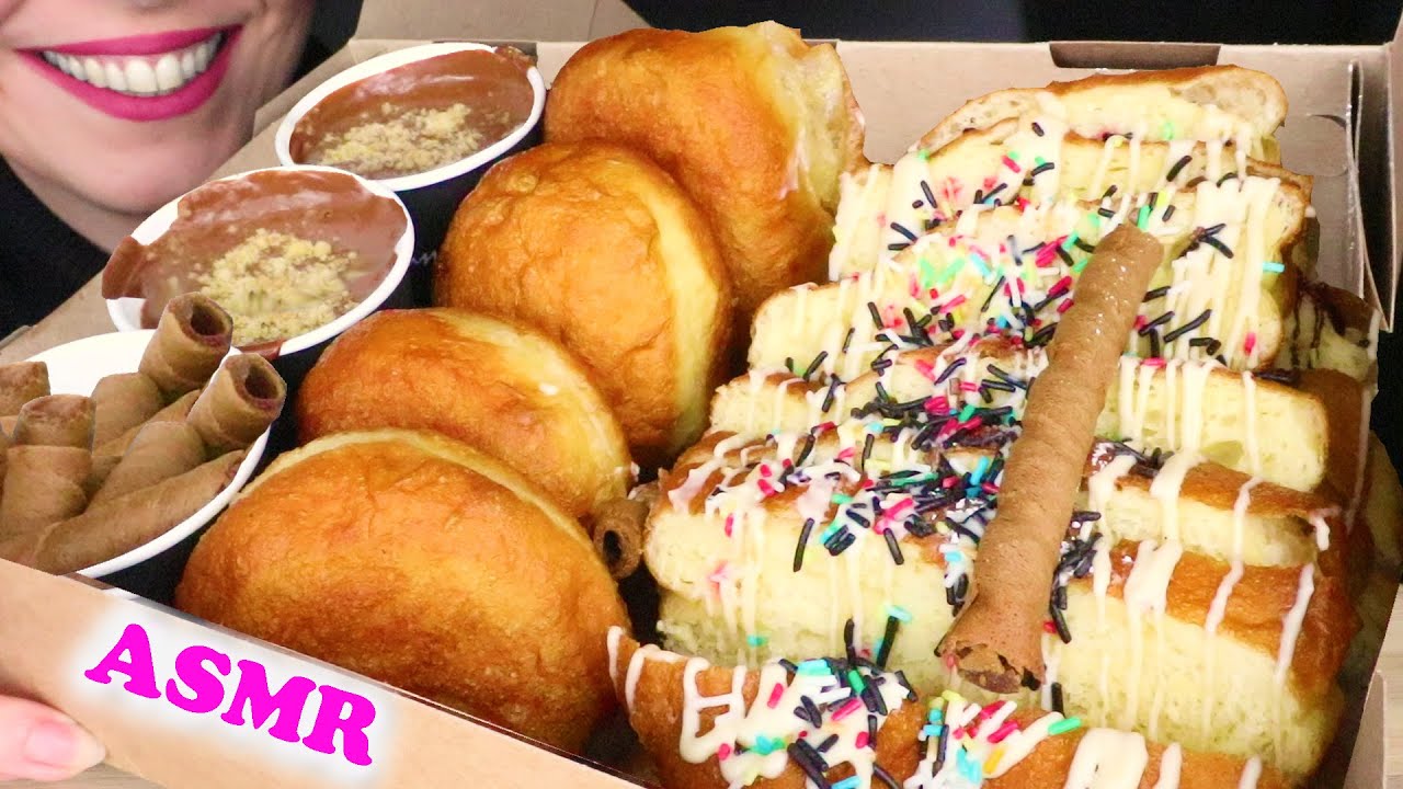 DONUT BOX 🍩 - NUTELLA & WHITE CHOCOLATE SPREAD | No Talking | ASMR Mukbang  - 먹방 | Eating Sounds