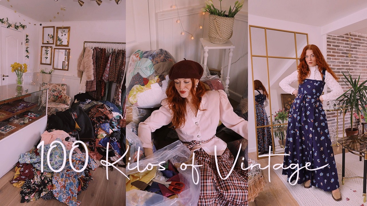 I Bought 100 kilos of Vintage | Cottage core & 70's Unpacking & Try ons