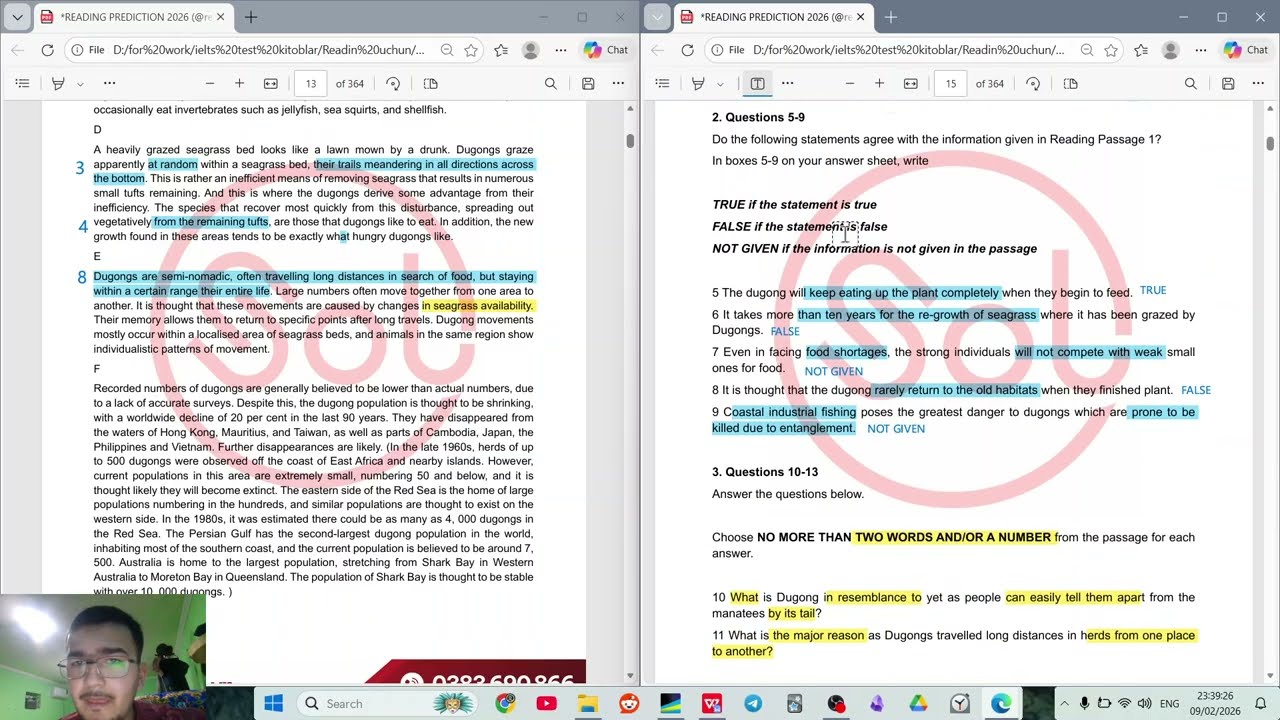 Dugongs - sea cow ( Reading passage explanation short and simple)