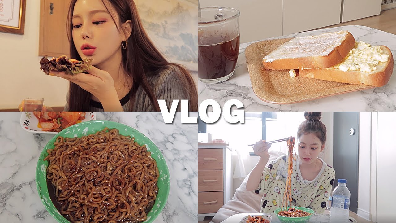 [자취생브이로그] 잘먹는 집순이 일상 (짜파구리/냉동삼겹살/두찜 찜닭/국물닭갈비/무뼈닭발/계란 샌드위치/쉬림프 로제 파스타)