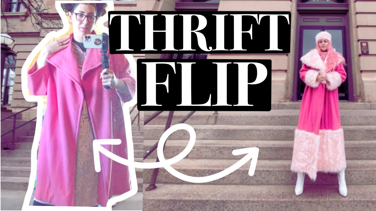 THRIFT FLIP! Vintage Pink Coat | BarbieCore Style | How To Add Fur To A Coat Collar and Cuff!