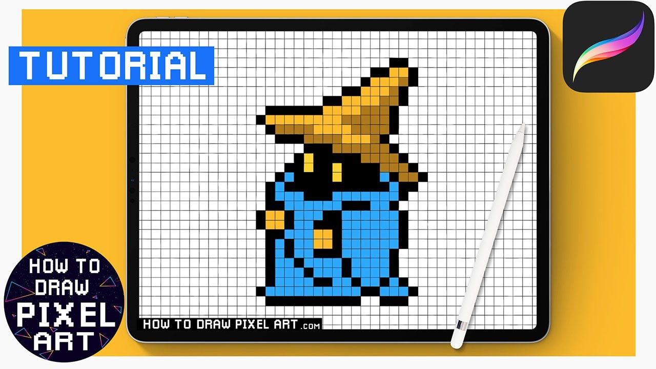How To Draw Pixel Art - Black Mage Final Fantasy - FF1 NES