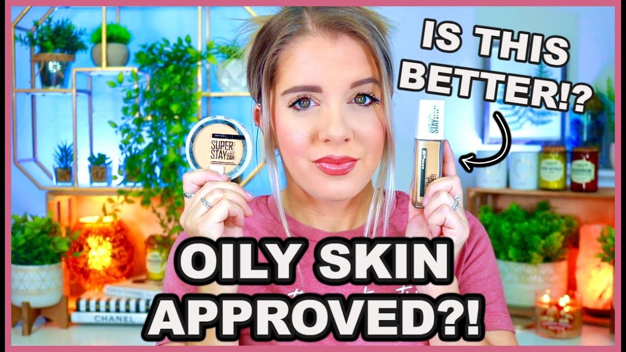 TRYING THE *VIRAL* MAYBELLINE 24 HYBRID POWDER FOUNDATION  | OILY SKIN APPROVED?! | 13 HR WEAR TEST