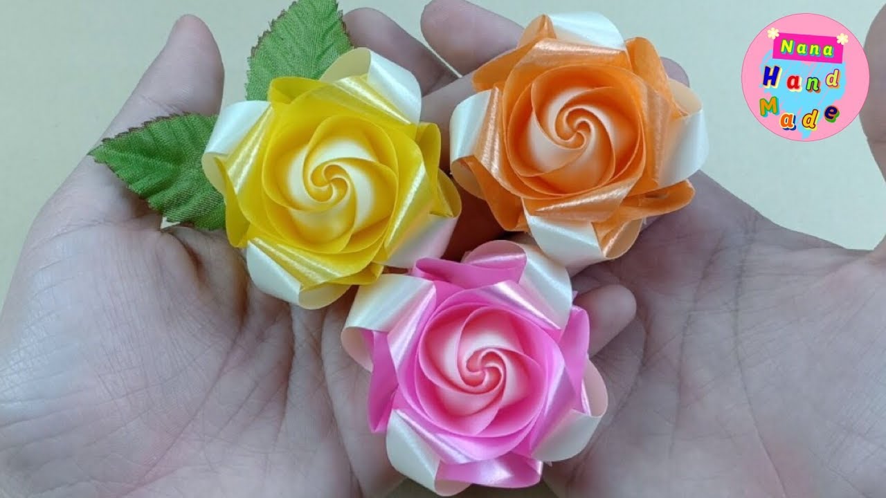 วิธีพับเหรียญโปรยทาน ดอกสุพรรณิการ์ แบบง่ายๆ ต้นฉบับ / Ribbon Flowers / Nana Handmade