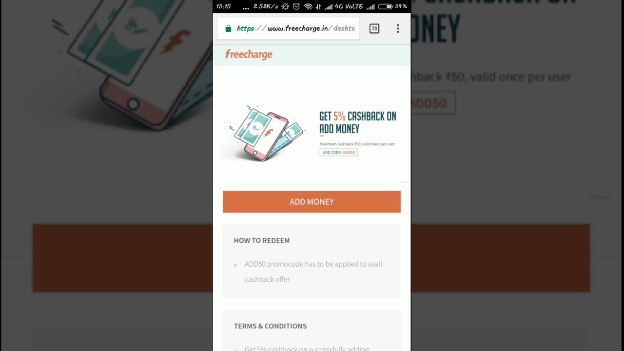 FreeCharge New Add Money Promocode - Get Rs50 Extra