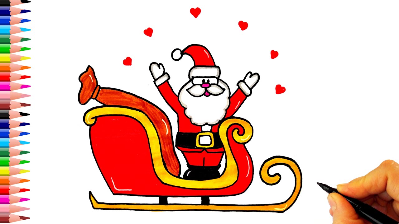 Sevimli Noel Baba ve Kızağı Çizimi - Yeni Yıl Çizimleri - How To Draw a Santa Claus