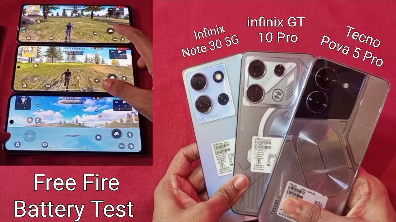 Tecno Pova 5 Pro//infinix GT 10 Pro// infinix Note 30 5G Free Fire Battery Drain Test ( 100 To 0% )