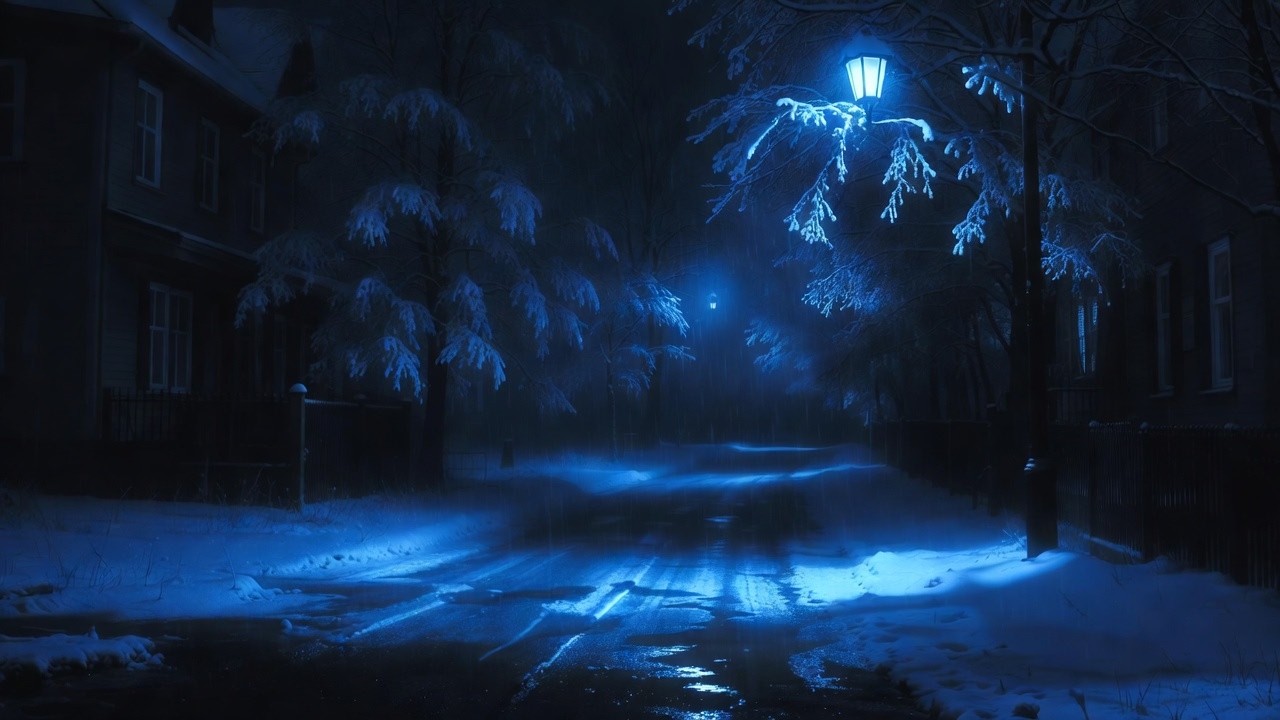 Midnight Blue Rain for Sleep 🌧️ Dark Night Street Ambience