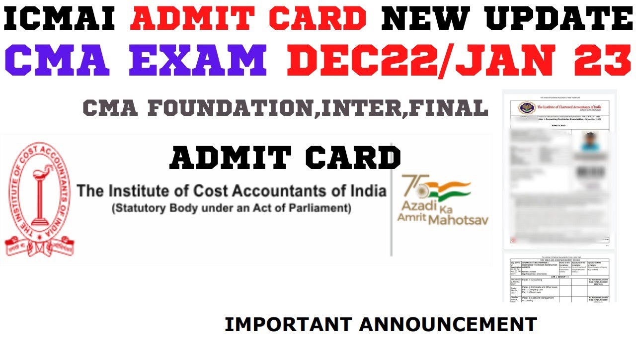 ICMAI Biggest Update | CMA Exam December 2022 Admit Card | How to Download CMA Admit card Dec 2022