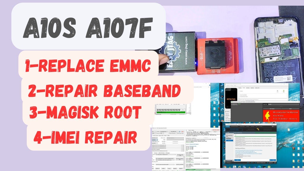Samsung a10s a107f  U8 replace emmc / repair baseband / root magisk / imei repair