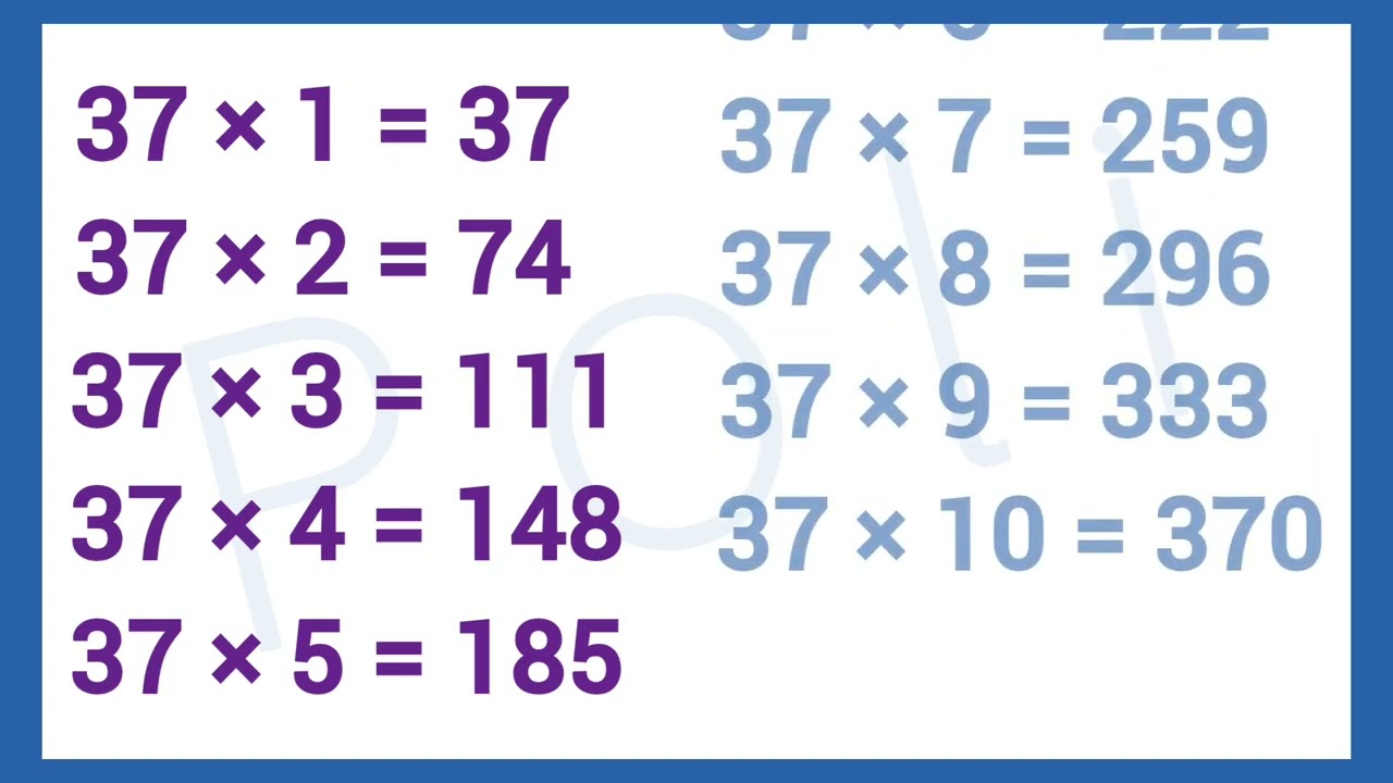 Table of 37 | Full 37 Table | Table of 37 for School childrens | 