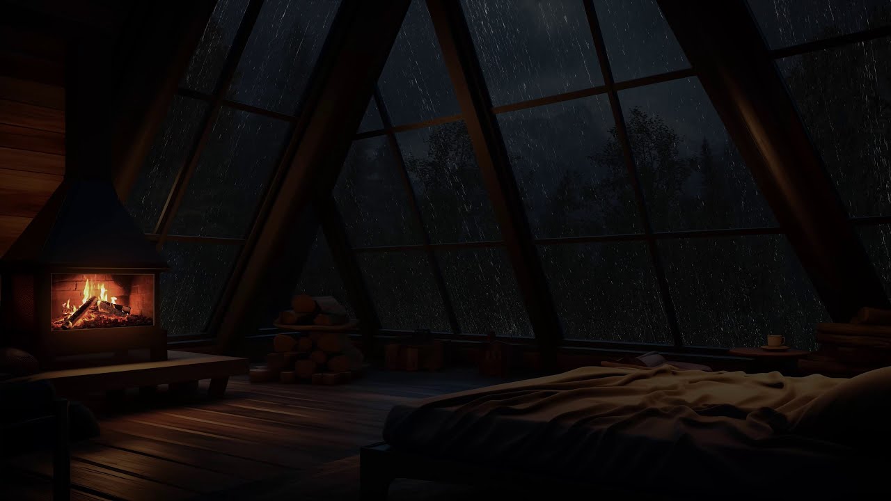 Rain Sounds in the Forest 🌲 Cozy Attic with Fireplace for Good Sleep and Reduced Anxiety
