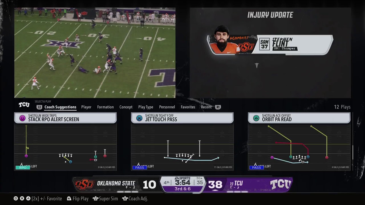 EA College Football 26 Sooner Magic Dynasty 2031 Week 9 TCU vs Oklahoma State