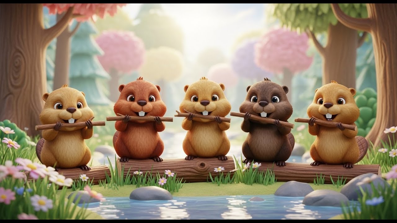 Five Little Beavers Chew Chew Chew | Nursery Rhymes for Kids & Baby Songs