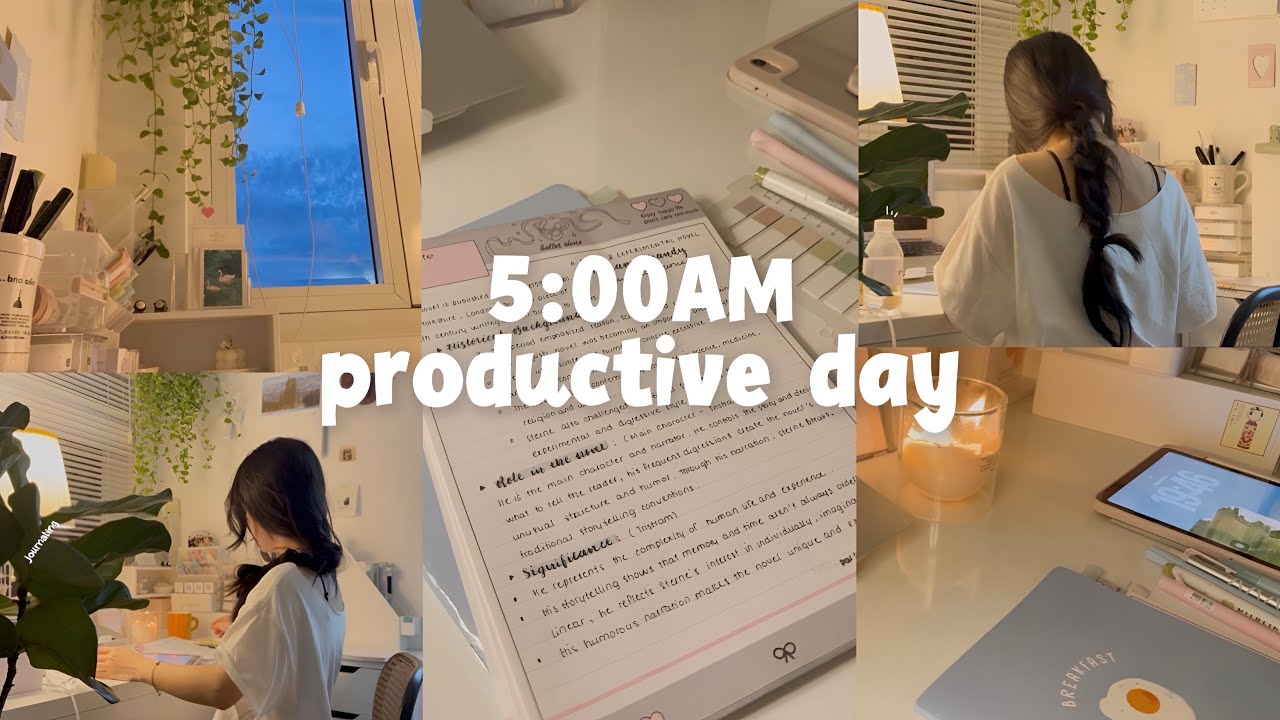 5:00AM  PRODUCTIVE  DAY🌷 study vlog, rainy day, daily,  romanticizing life˚ ༘