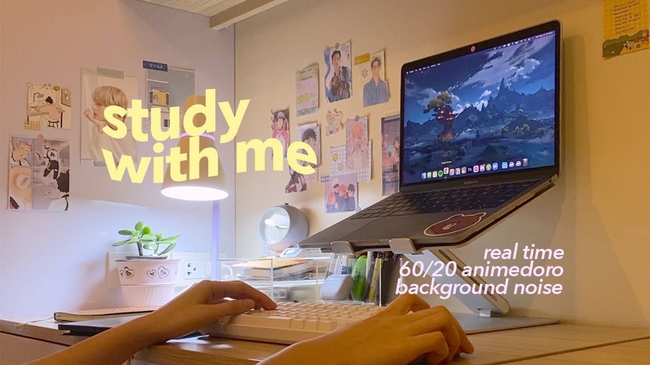 2 hour study with me 💫 real time 60/20 animedoro | background noise, no music