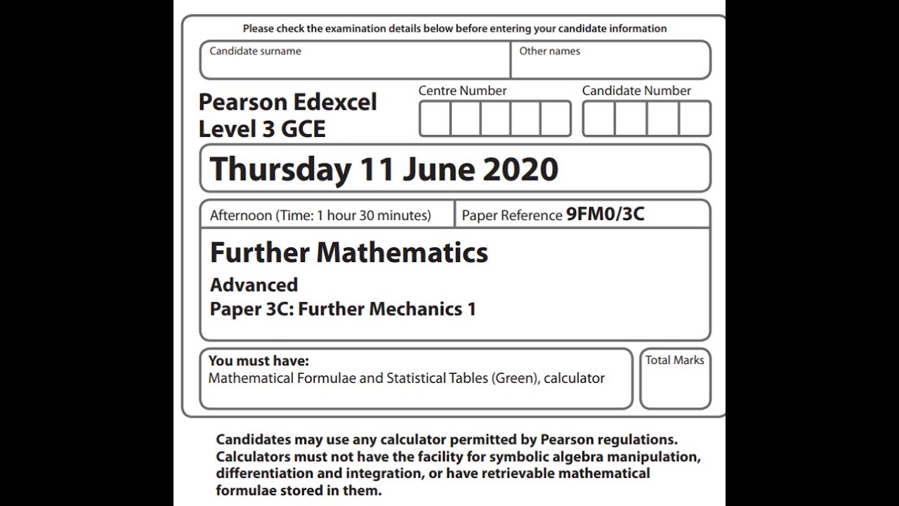 Further Mechanics 1 2020 Pearson Edexcel Further Maths A level