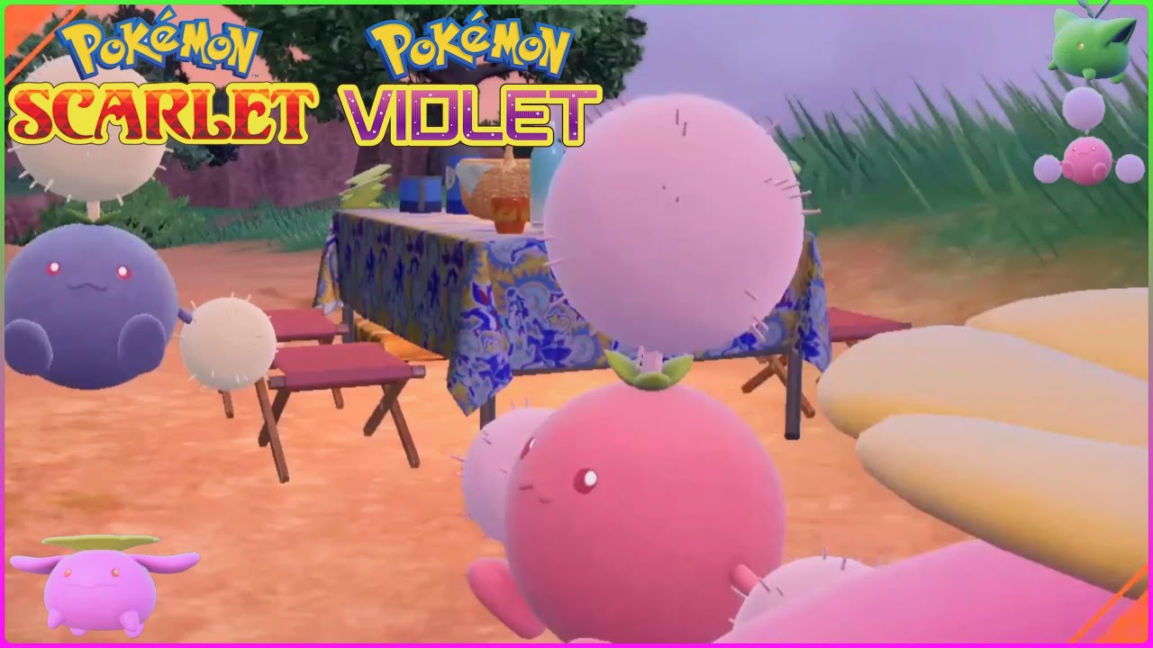 Pok&eacute;mon Scarlet & Violet - Hoppip, Skiploom And Jumpluff Shiny in picnicking