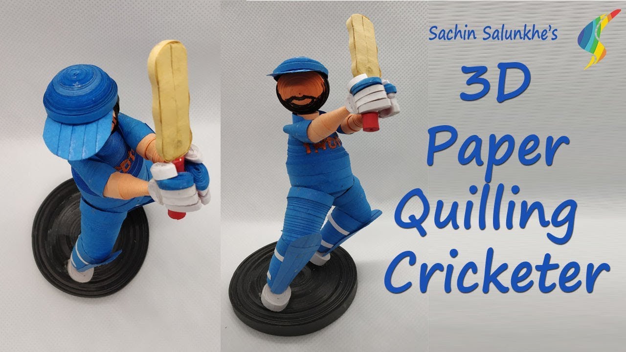 3D Paper Quilling Cricketer/ Quilling Batsman