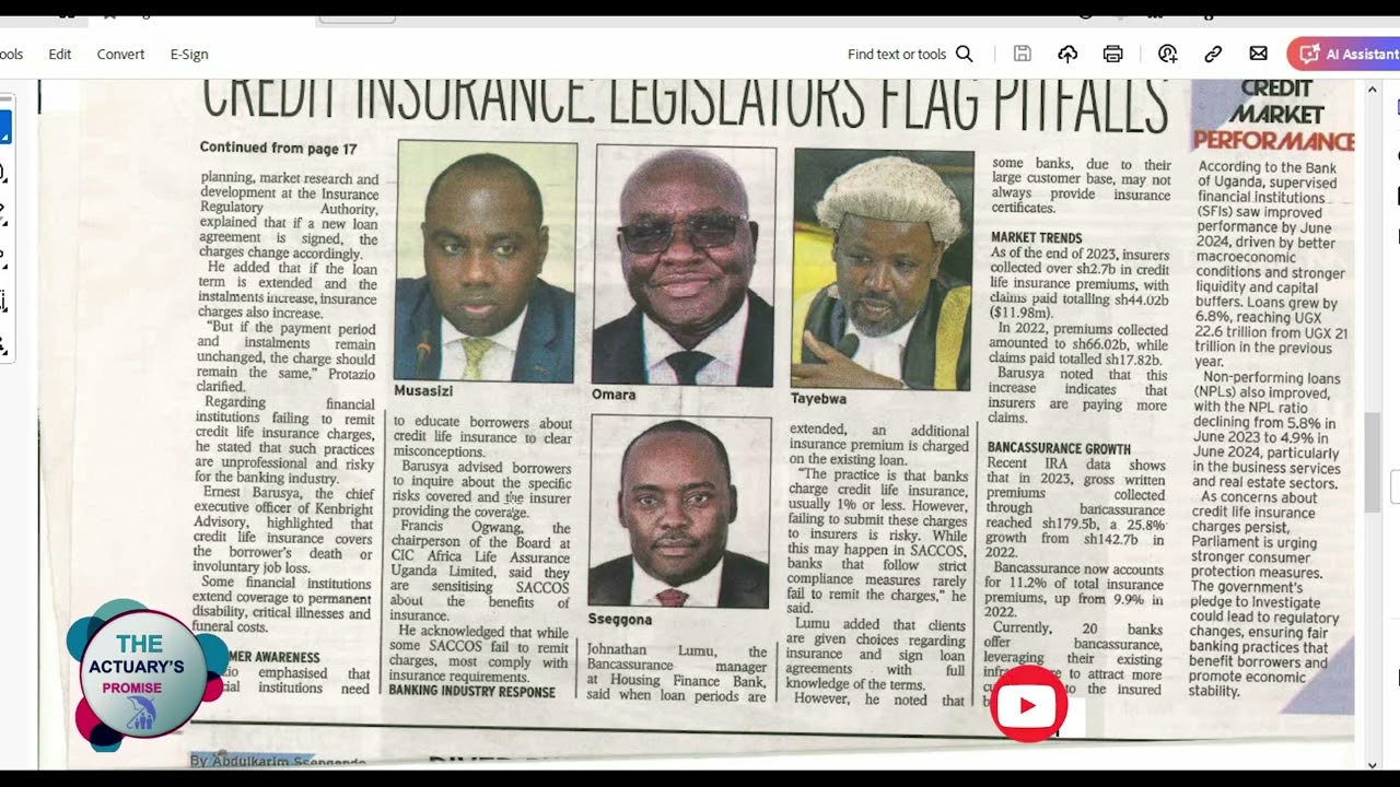 Legislators raise concerns abt credit insurance in Uganda. Insurer responds to secured and unsecured